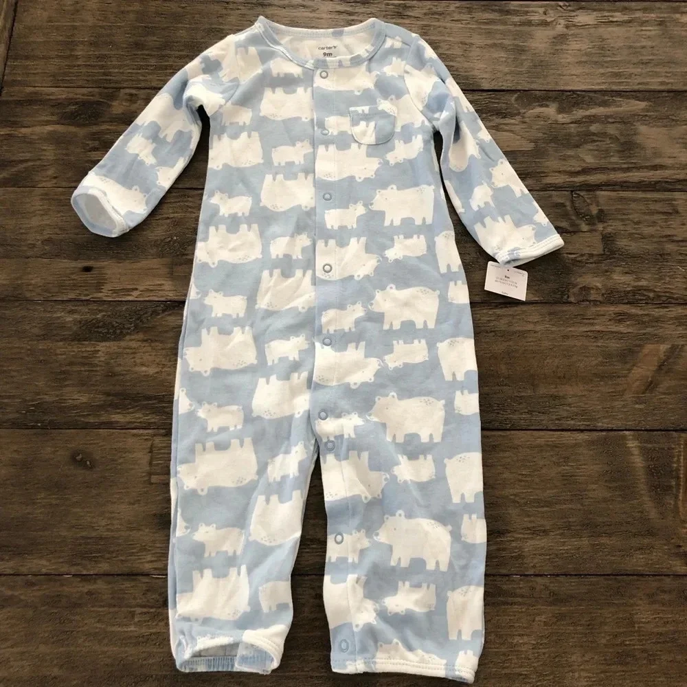 NWT Carter’s Baby 9 months Blue Polar Bear Sleep N Play Pajama One Piece Cotton